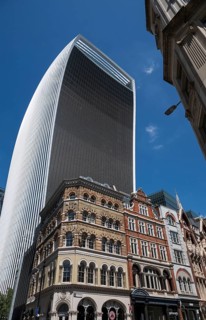 Historic building, behind skyscraper 20 Fenchurch Street, designed by Uruguayan architect Rafael