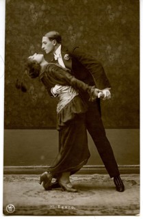 Tango, dance pose, twenties, a couple passionately dancing tango in formal dress in a vintage