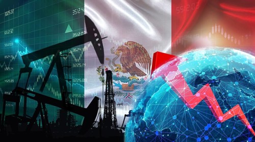Global oil growth with Mexican flag. International oil exports with Mexico flag on the economic