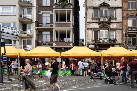 Marché de la Batte, Maaskai market in downtown Liege, Belgium