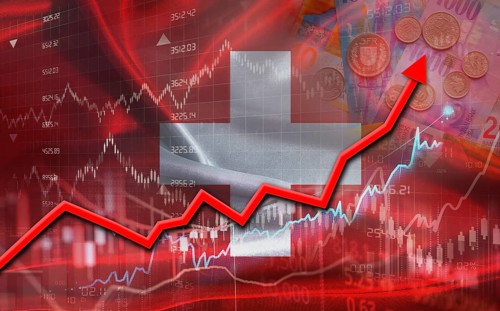Swiss economic growth on financial graph. Switzerland financial growth on market graph