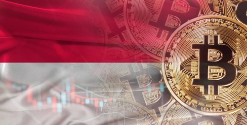 Bitcoin cryptocurrency with Indonesia flag, Investors in Blockchain Technology. Indonesian flag