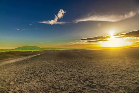 Landscape of a beautiful sunset amidst the mountains. Sunset at Cerro Negro, Nicaragua
