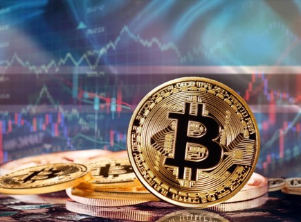 Bitcoin with Botswanan flag in the background. Investors in cryptocurrency and Blockchain