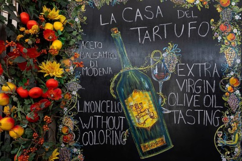 Plate with the inscription La Casa del Tartufo and Extra Virgin Olive Oil Tasting, Taormina,