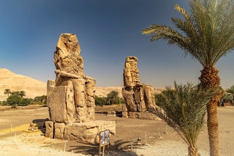 The Colossi of Memnon in the Nile Valley in West Thebes near Luxor, Egypt