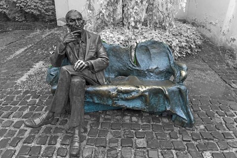 Bronze monument to Jan Karski, Polish officer, 1914-2000, was an important witness to the