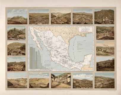 Geological map, mines, mining of minerals, Mexico, around 1900, illustration, reproduction from a