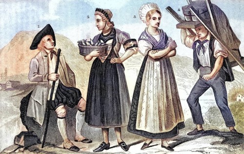 Traditional clothing styles and culture from the 19th century. Traditional dress from the canton of