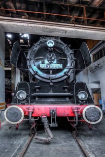 Freight locomotive 50 3600-9 from 1941 in the engine shed, Bavarian Railway Museum Nördlingen,