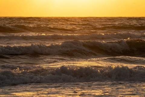 Breaking waves in evening light, surf, Houvig Beach, North Sea, Denmark