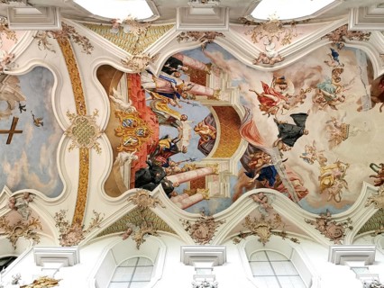 Ceiling fresco of the monastery church in Mönchsdeggingen Abbey, former monastery of the
