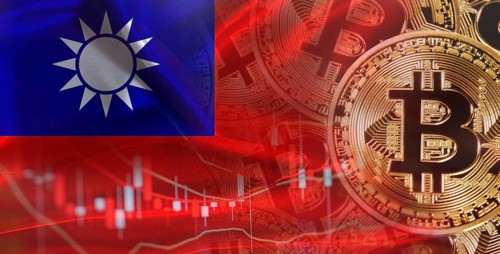 Bitcoin cryptocurrency with Taiwanese flag. Investors in Blockchain Technology with Taiwan flag