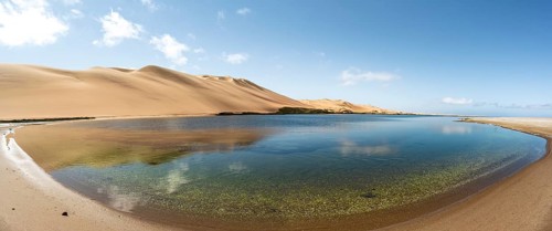 Sandwich Harbour Sand Dunes and Lagoon, Namib Naukluft Park, Namib Desert, Namibia