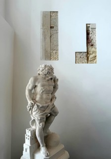 Exposed areas in wall plaster with historic masonry structures and plaster structures,