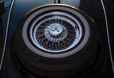 Close-up of spare wheel Spare tyre on the rear Oldtimer Mercedes-Benz 500 K Special Roadster 1936