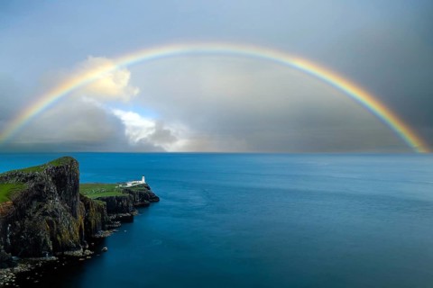 Lighthouse, Isle of Skye, Neist Point Lighthouse, Atlantic, Scotland, rainbow, photo montage