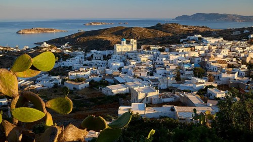 Church, Panagia Odigitria, A panoramic view of a coastal area with white Greek houses and