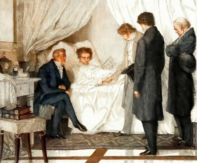 The deathbed of Ludwig van Beethoven, 1770 -1827, German composer