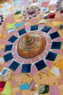 Main chedi (Phra That) decorated with over 5 million colourful mosaic stones and ceramic pieces,