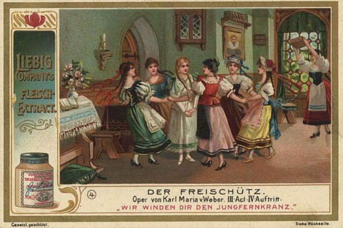 Picture series Der Freischütz, advertising card illustrating the 4th appearance of Act III, in