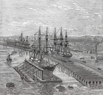 Nicolaieff floating depositing dock in 1876 in Russia. Floating dock developed by Clark &