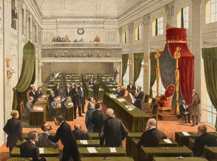 Session of the Second Chamber of States General, Dutch Parliament, in the historic old plenary hall