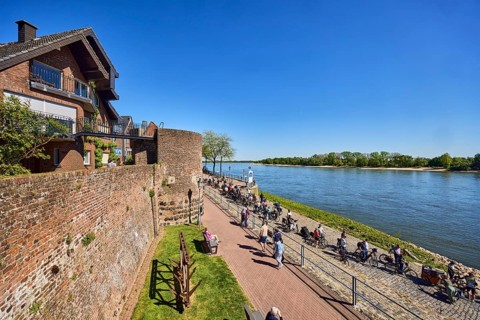 Rhine river, general architecture, houses, brick wall, waterfront, footpath and cycle path, lawn,