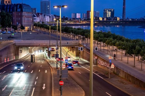 The Rhine Bank Tunnel in Düsseldorf, 1928 meters long, four-lane road tunnel Bundesstraße B1, along