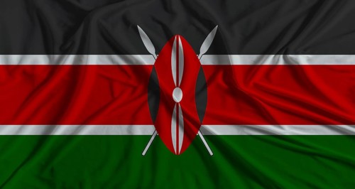 Kenya flag with fabric texture background. National flag of Kenya with cloth texture