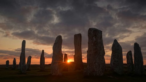Europe, Scotland, Great Britain, England, Isle of Lewis, sunset, evening mood, monoliths,