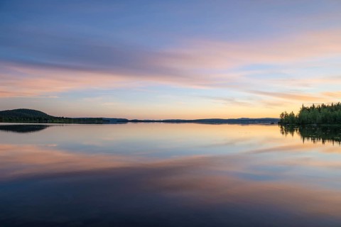 Cloud reflection in Lake Vajkijaure, Jokkmokk, Norrbotten, Lapland, Sweden, July 2025