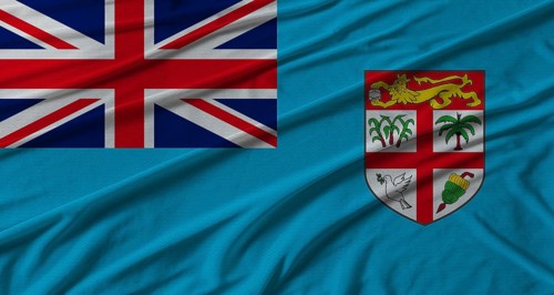 Fiji flag waving. Flag of Fiji with cloth texture