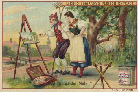 Picture series Search game puzzles, Where is the painter?, Liebigbild, digitally restored