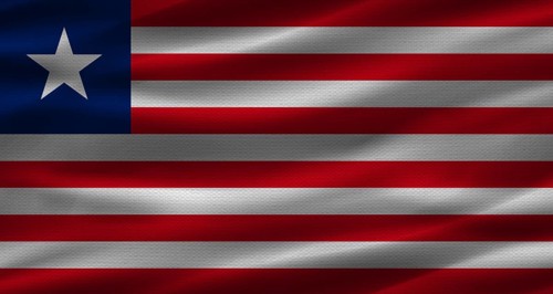 Liberian flag with fabric texture. Realistic flag of Liberia waving