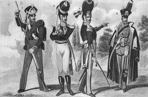 Traditional clothing styles and culture from the 19th century. Military uniforms from Germany.