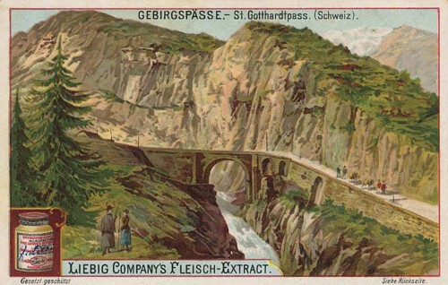 Picture series Mountain Passes, St. Gotthard Pass in Switzerland, Liebigbild, digitally restored