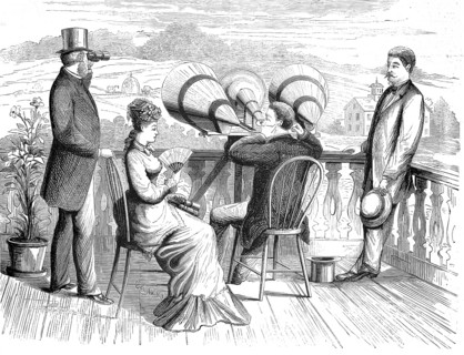 Illustration from 1878 shows Thomas Edison's megaphone, an early acoustic device for amplifying