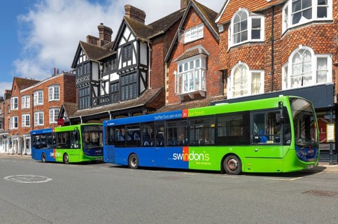 Swindon Buses, ADL Enviro200 single-decker buses at bus stop, High Street, Marlborough, Wiltshire,