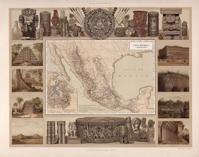 Archaeological sites, historic sites in Mexico, around 1900, illustration, reproduction from a 19th