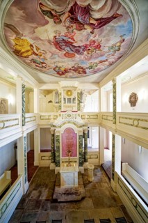 Castle chapel, Tenneberg Castle, museum, baroque room, castle, interior view, Waltershausen,
