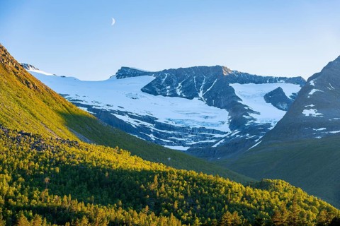 Picturesque mountain landscape in the Innerdalen high valley, mountain peaks with glaciers in the