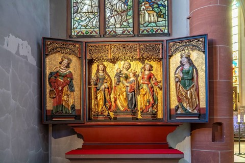 Altar of the Stadtkirche St. Sebastian in the old town of Limburg an der Lahn, Hesse, Germany
