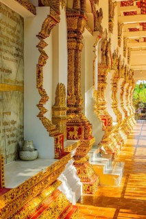 Richly decorated façade in the Buddhist temple complex Wat Chiang Yuen, Chiang Mai, Thailand
