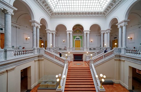 Entrance hall, foyer, Bibliotheca Albertina, University Library of Leipzig University, interior,