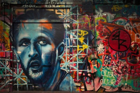 Portrait of English soccer player Harry Kane, legal, temporary graffiti in the graffiti tunnel,