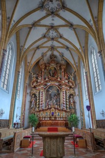Baroque high altar, around 1676, church of the Assumption of Mary, late Gothic hall church, Erlach