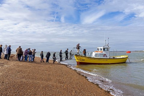 People, harbour ferry, beach, Felixstowe, England, Great Britain