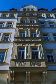 Bay window of an apartment building built around 1900 in Art Nouveau, Nuremberg, Middle Franconia,