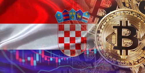 Bitcoin cryptocurrency with Croatia flag, Investors in cryptocurrency and Blockchain with Croatian